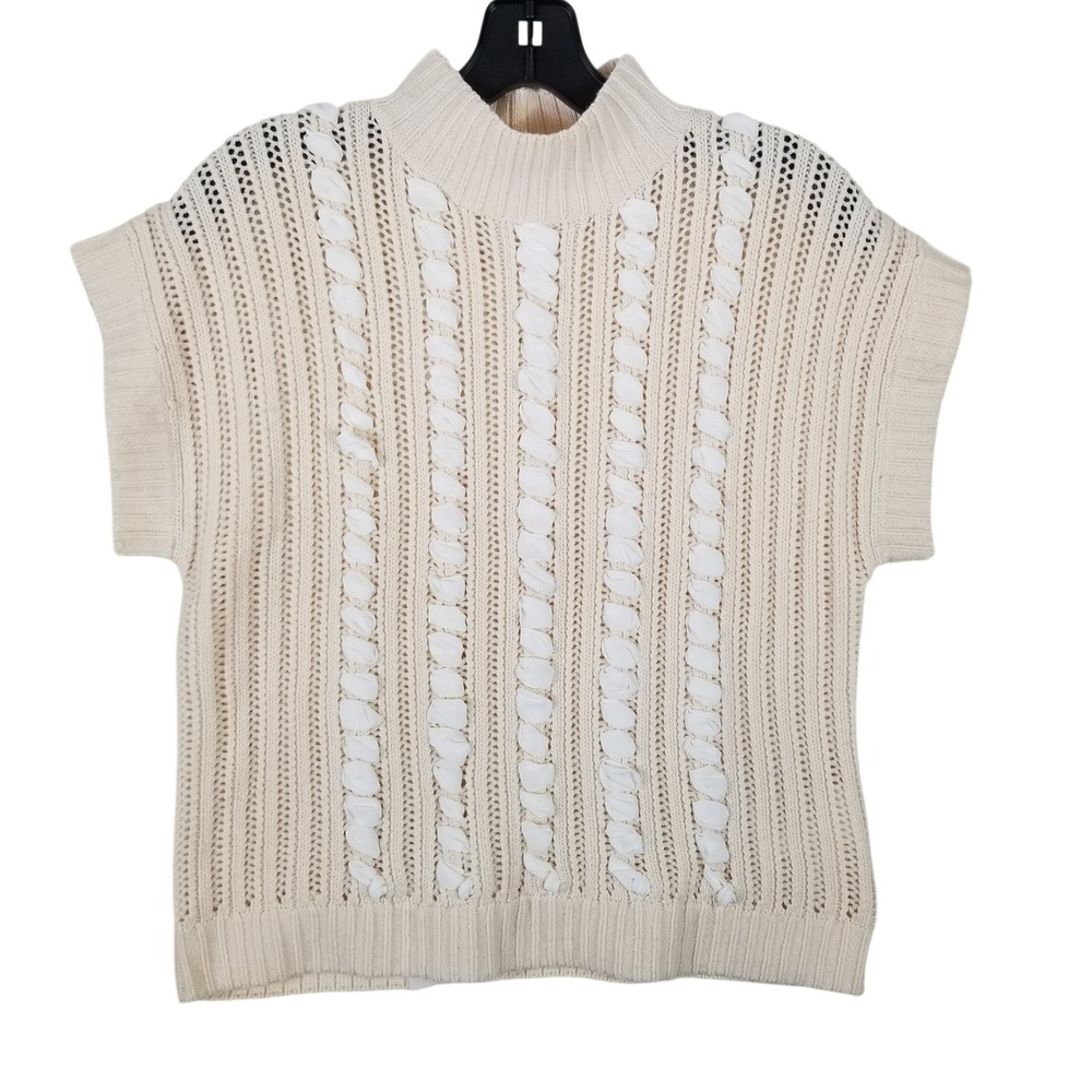 Club Monaco Womens Ivory Wool Mock Neck Woven‎ Accent Sweater Vest Size Small